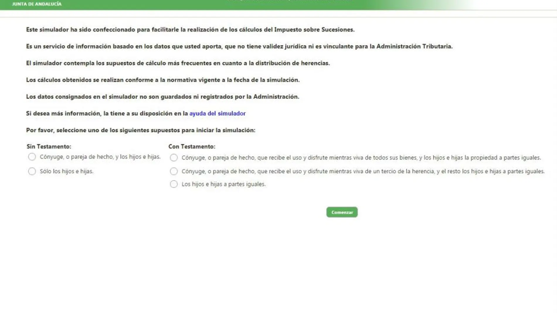 Imagen de la página web habilitada por la Junta de Andalucía