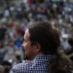 Iglesias llega a la sede de Podemos en Madrid para seguir el recuento