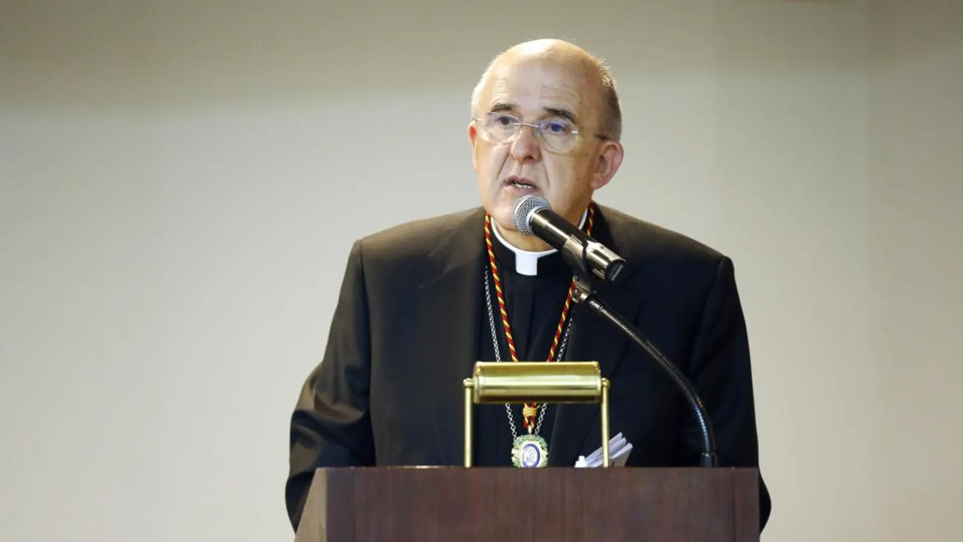 El arzobispo de Madrid, monseñor Carlos Osoro hoy en una conferencia en Madrid