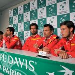 El capitán del equipo español de Copa Davis, Sergi Bruguera, junto Feliciano López, Pablo Carreño, Roberto Bautista y Albert Ramos/Foto: Efe