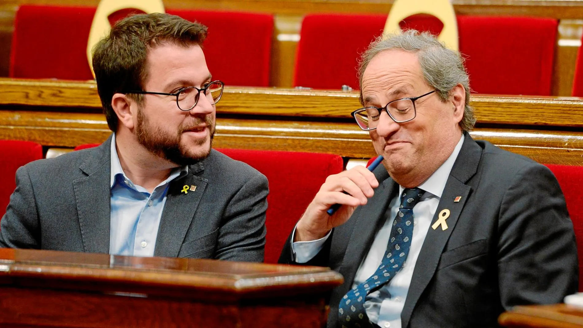 Pere Aragonès y Quim Torra en el Parlament, los dos máximos responsables del Govern