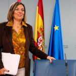 La portavoz de la Junta de Castilla y León, Milagros Marcos, antes de explicar los acuerdos aprobados en el Consejo de Gobierno