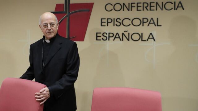 El cardenal Ricardo Blázquez, durante su comparecencia hoy en la sede de la Conferencia Episcopal.