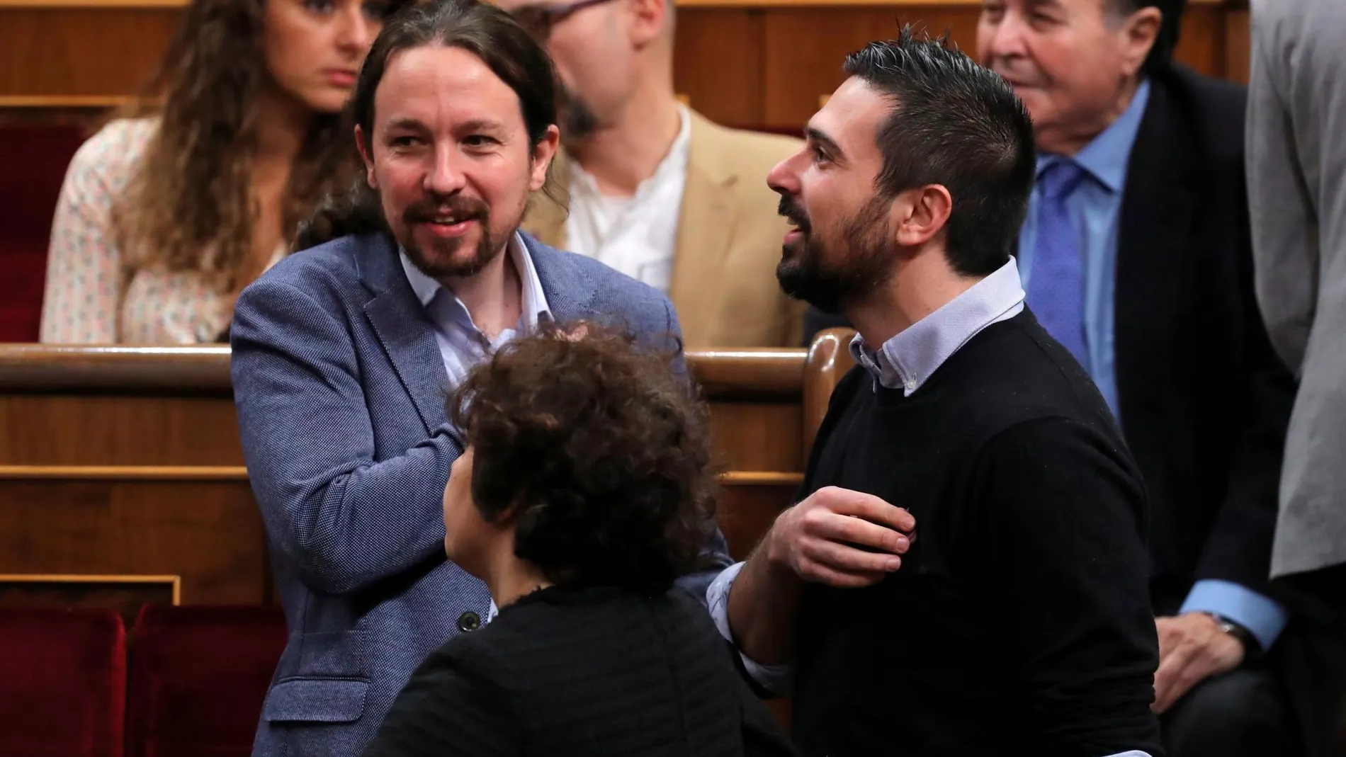 El líder de Podemos, Pablo Iglesias, hoy en el Congreso donde se celebra el acto solemne conmemorativo del 40 aniversario de la Constitución