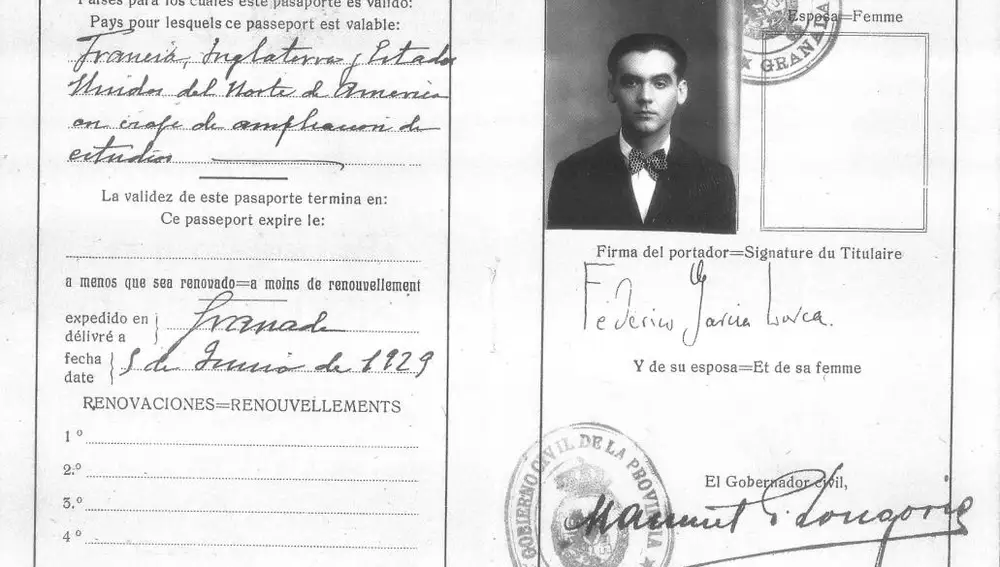 Pasaporte de Federico Garcia Lorca