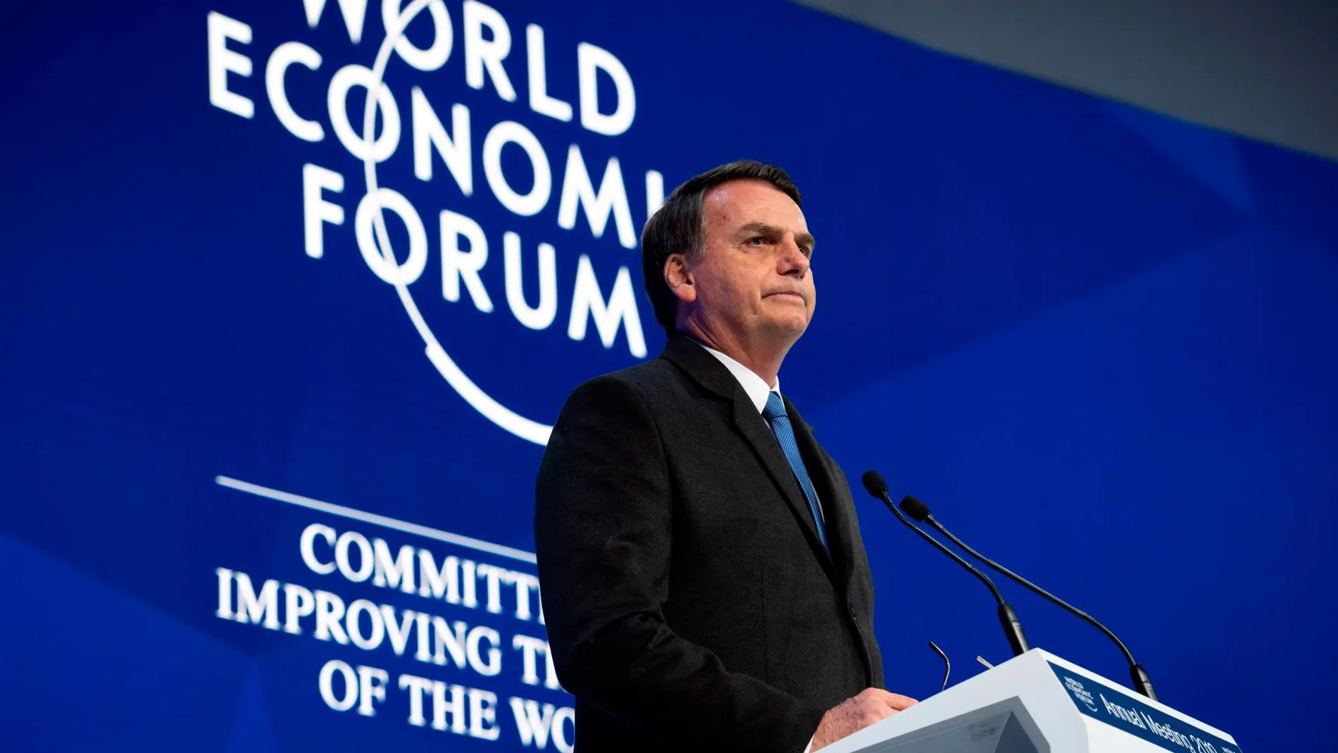 El presidente brasileño, Jair Bolsonaro, durante su intervención, ayer, en Davos