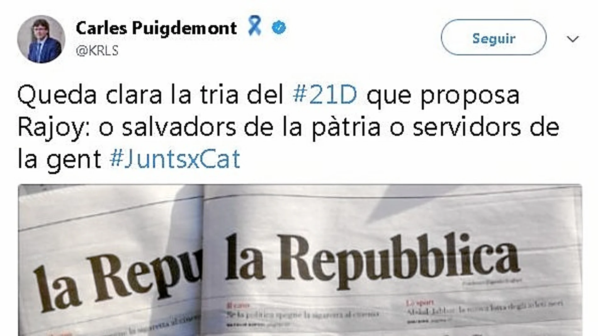 Tuit del ex president donde compara a Rajoy con Primo de Rivera