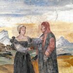 Laura recibiendo la visita de Petrarca en una pintura