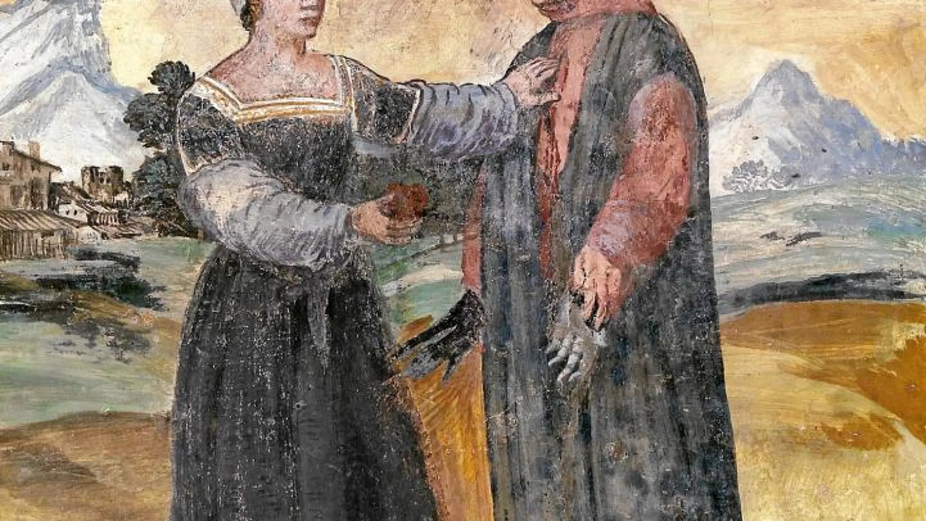 Obra clásica de Laura recibiendo la visita de Petrarca