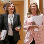 Las consejeras Milagros Marcos y Pilar del Olmo, antes de explicar los acuerdos del Consejo de Gobierno