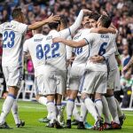 Los jugadores del Madrid celebran el gol de Morata
