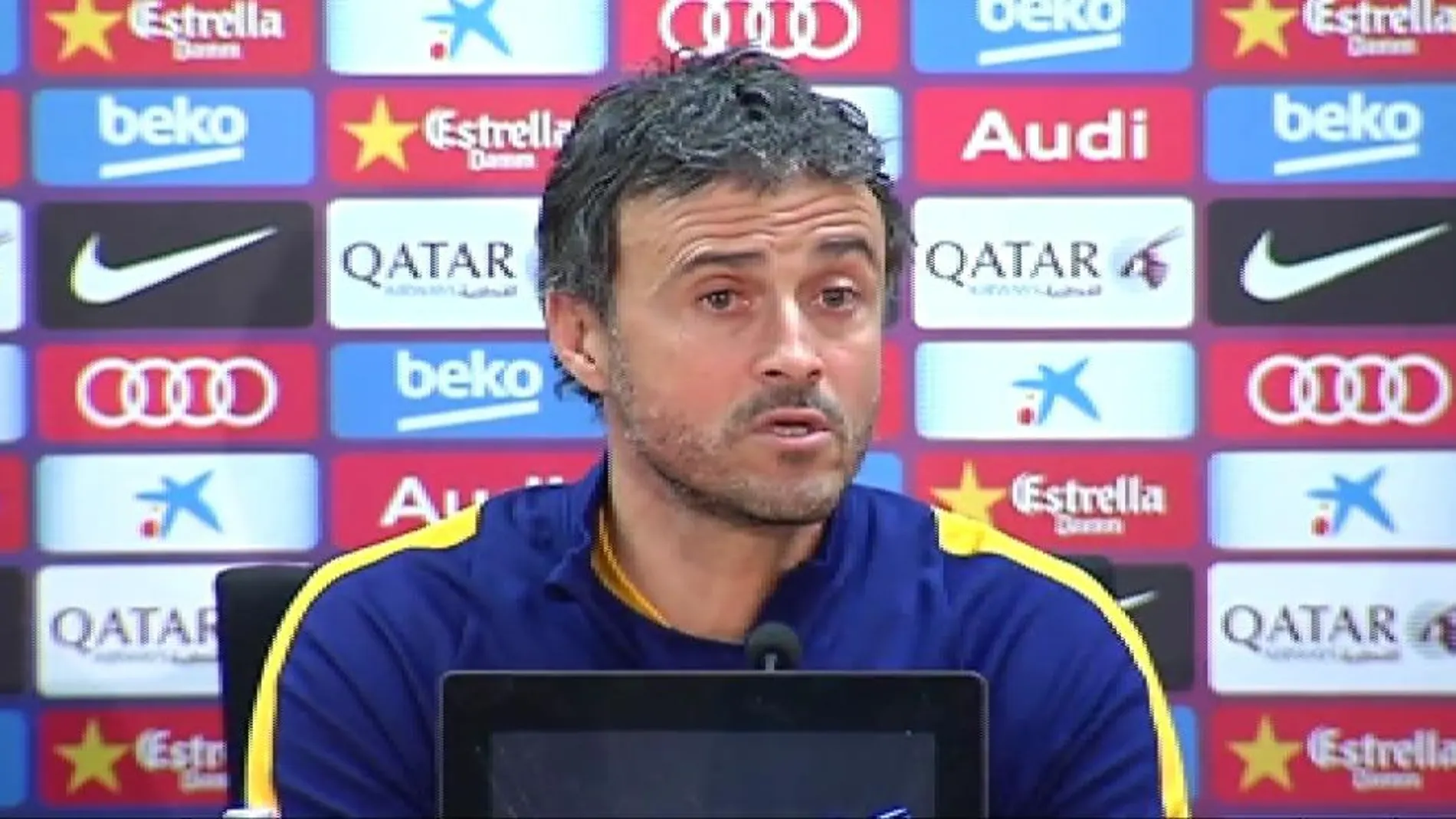 El entrenador del FC Barcelona, Luis Enrique Martínez, durante la rueda de prensa