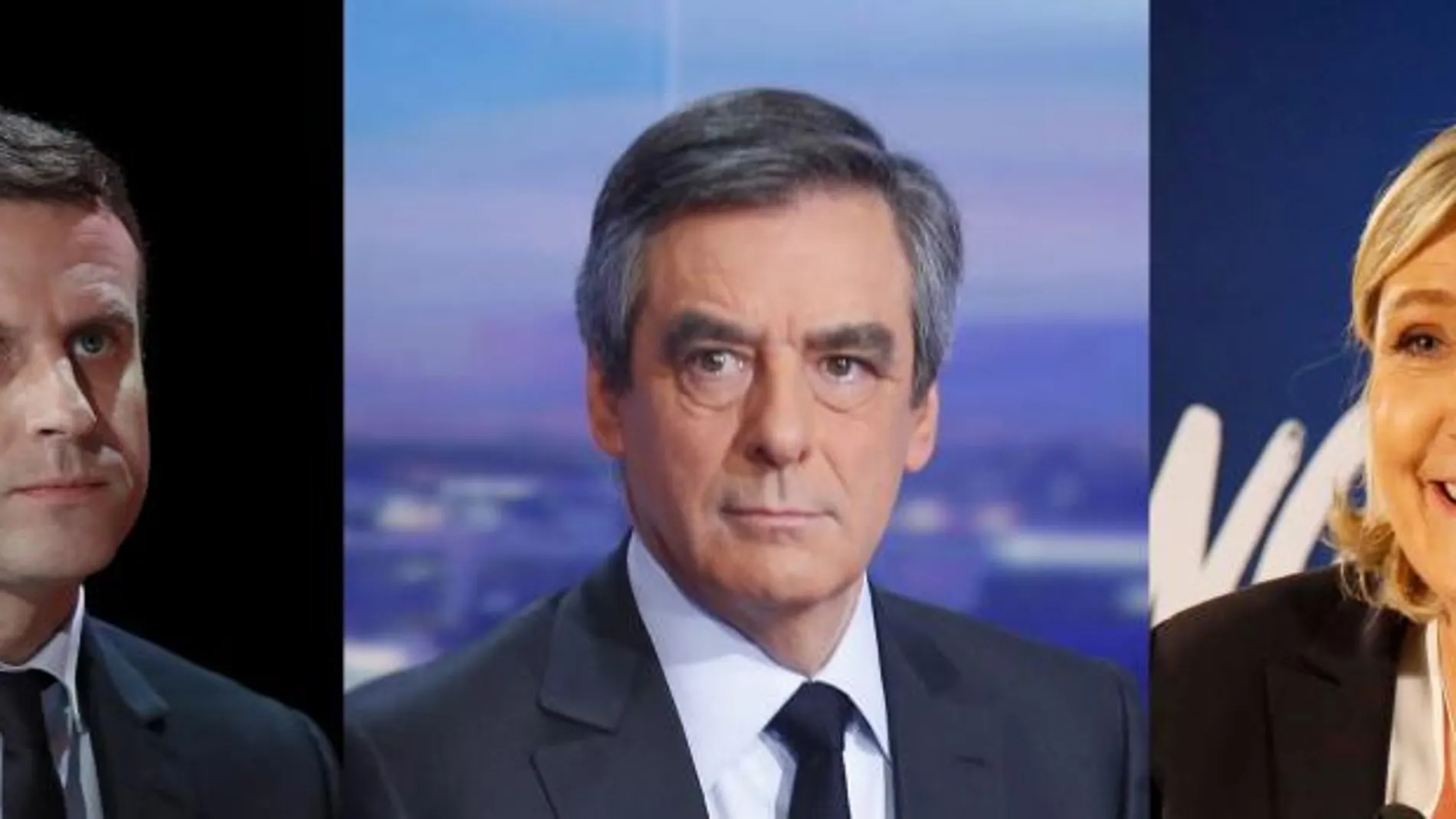 Los candidatos presidenciales Emmanuel Macron, Françoise Fillon y Marine Le Pen