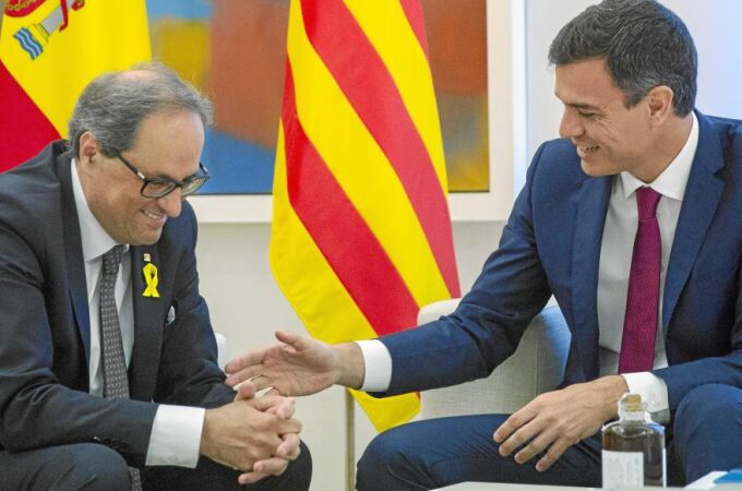 El presidente del Gobierno, Pedro Sánchez, y el de la Generalitat, Quim Torra, durante su reunión en Moncloa el pasado 9 de julio / Efe