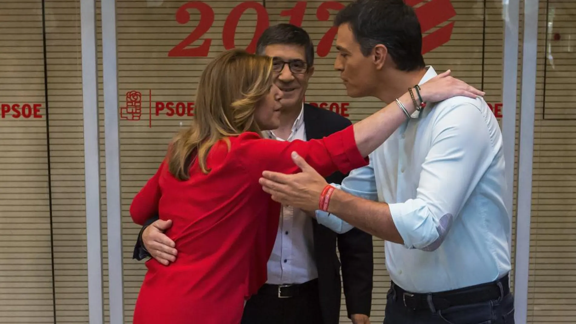 Los candidatos a liderar el PSOE, Susana Díaz, Pedro Sánchez y Patxi López