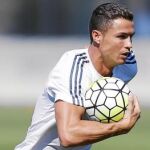 Ronaldo, en el entrenamiento de ayer del Madrid