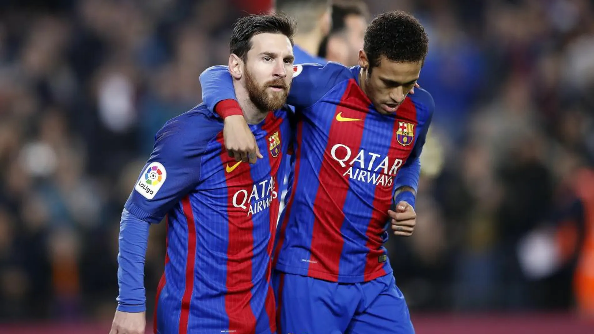 Leo Messi y Neymar, celebran el primer gol del equipo blaugrana.