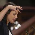 La portavoz de Unidos Podemos, Irene Montero, durante su intervención.