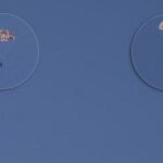 Imagen de televisión de dos pilotos tras saltar del avión
