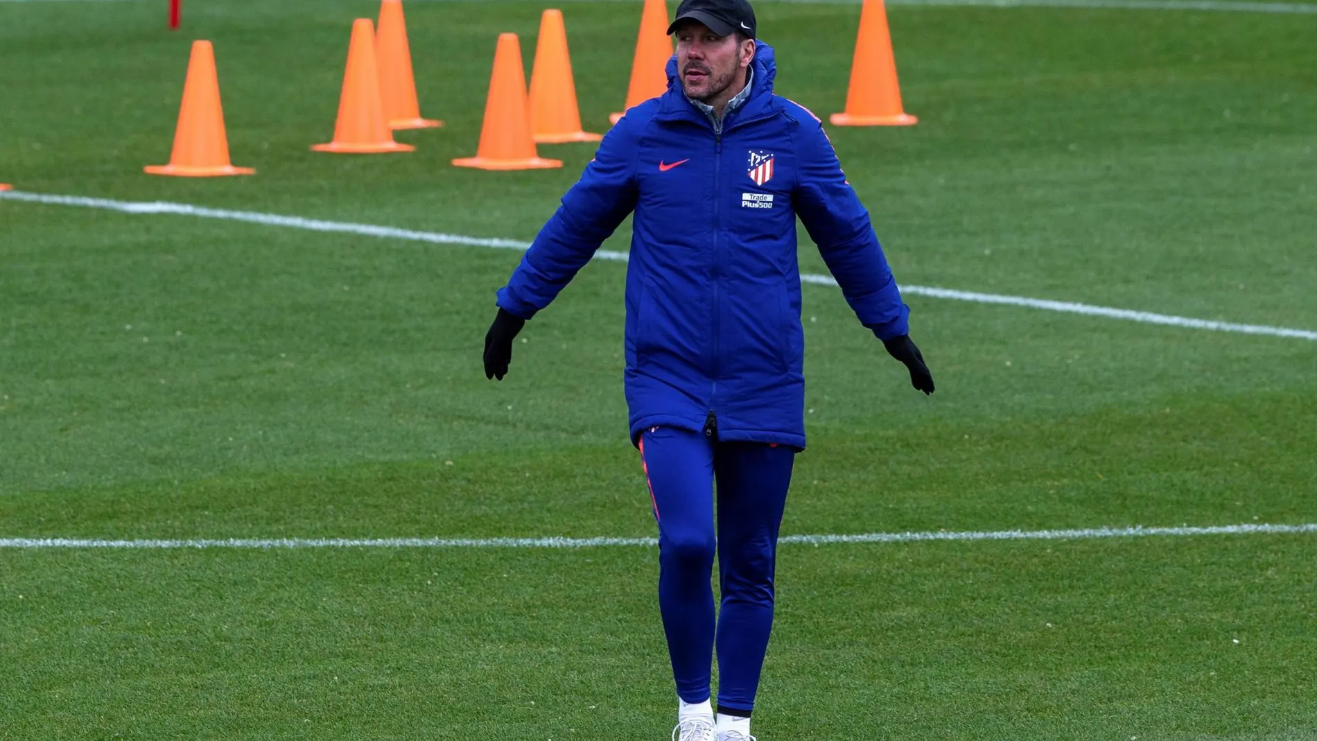 Simeone, durante el último entrenamiento en la Ciudad Deportiva del Atlético