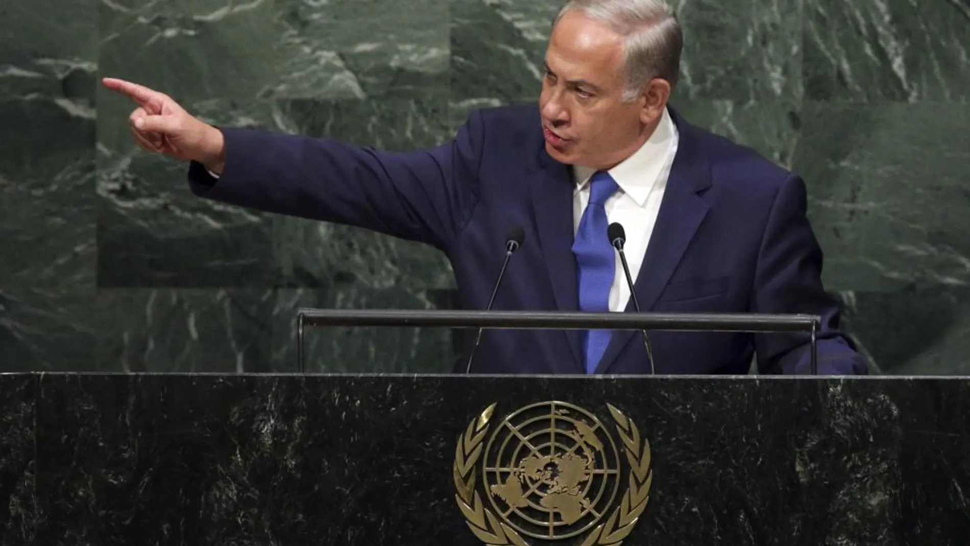 El primer ministro de Israel, Benjamin Netanyahu, interviene en la 70 Asamblea General de las Naciones Unidas hoy 1 de octubre de 2015.