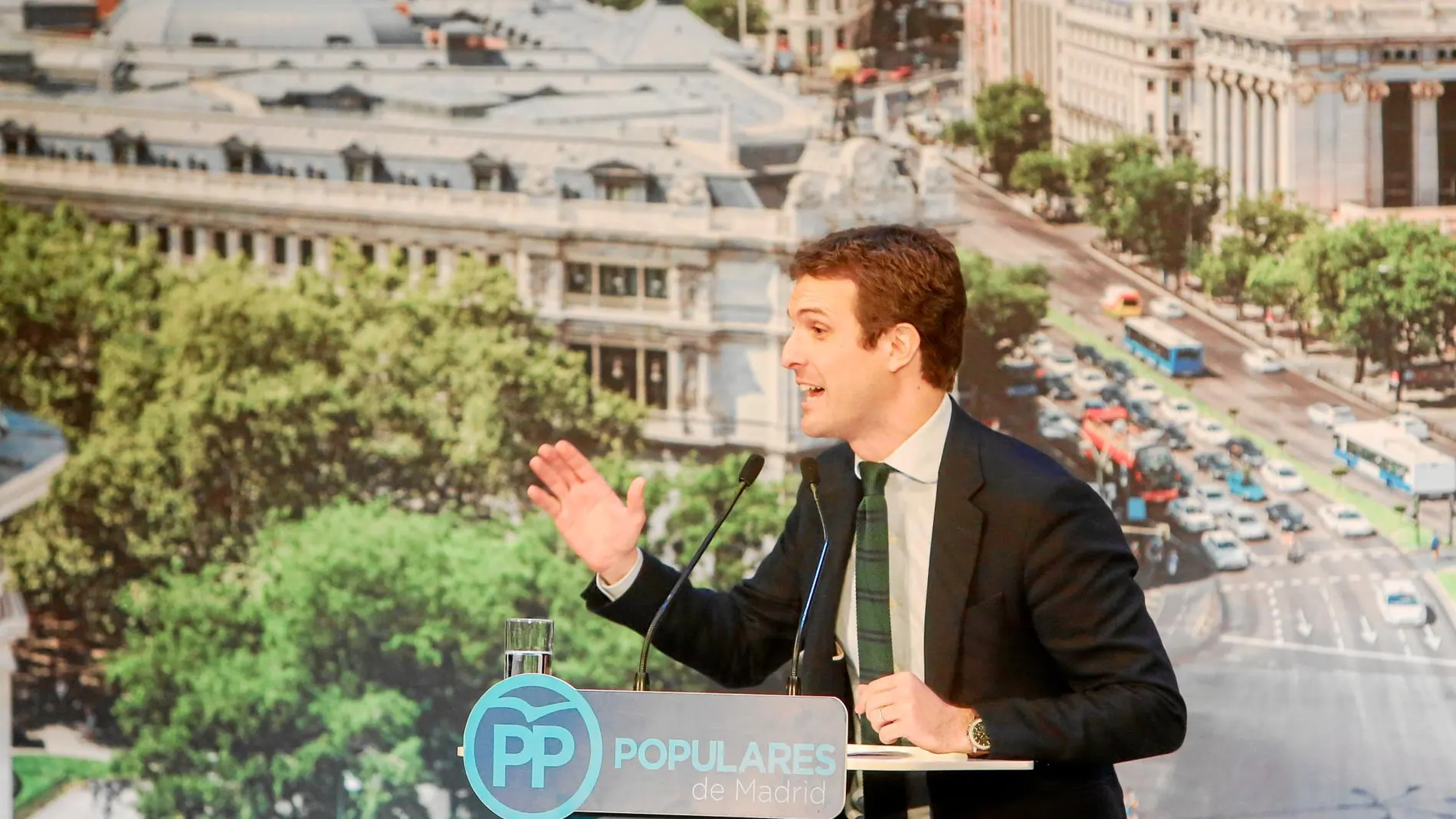 El presidente del PP, Pablo Casado, durante el acto de presetación de los candidatos populares en Madrid / Foto: C. Pastrano