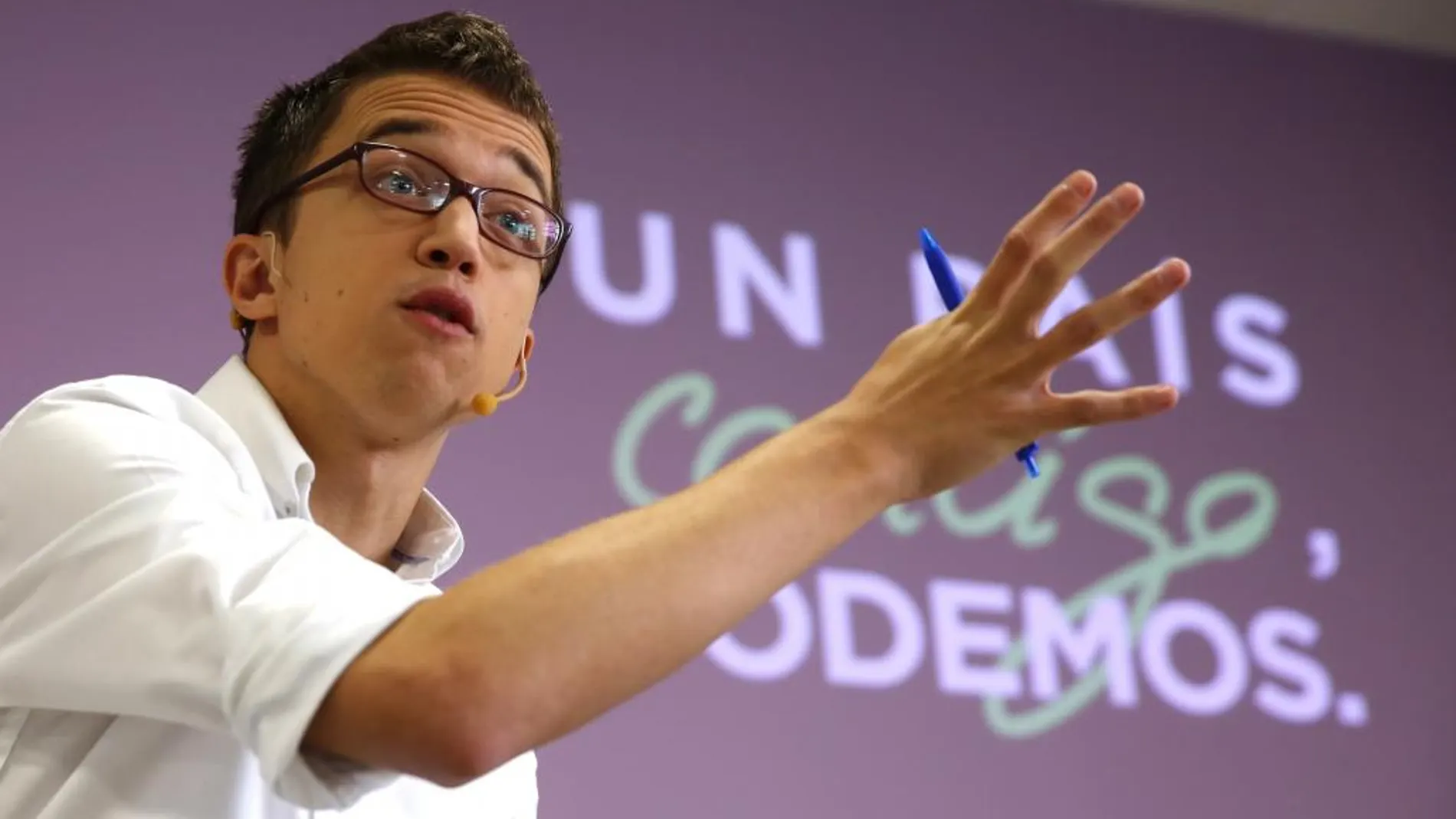 Errejón durante la presentación de la campaña electoral