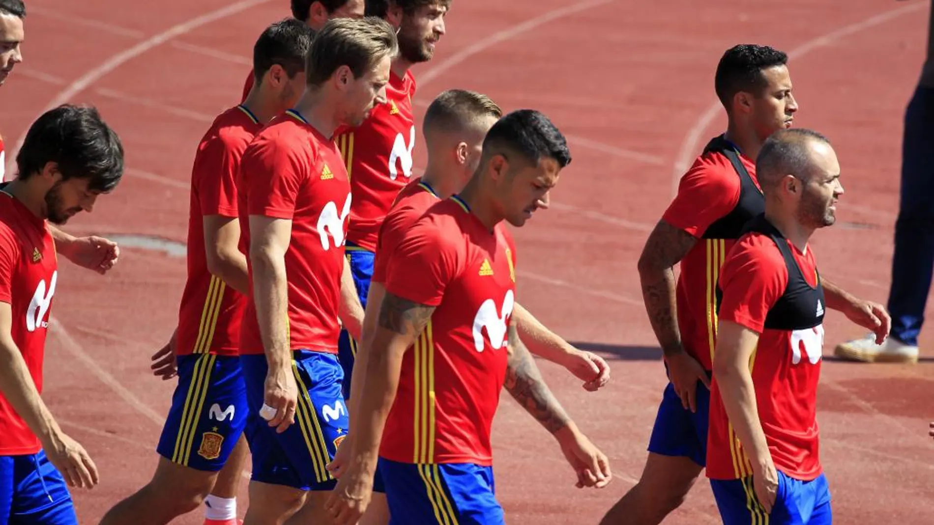 Los jugadores de la selección española de fútbol en la Ciudad del Fútbol donde preparan el partido que disputarán contra la selección de Colombia el próximo día 7