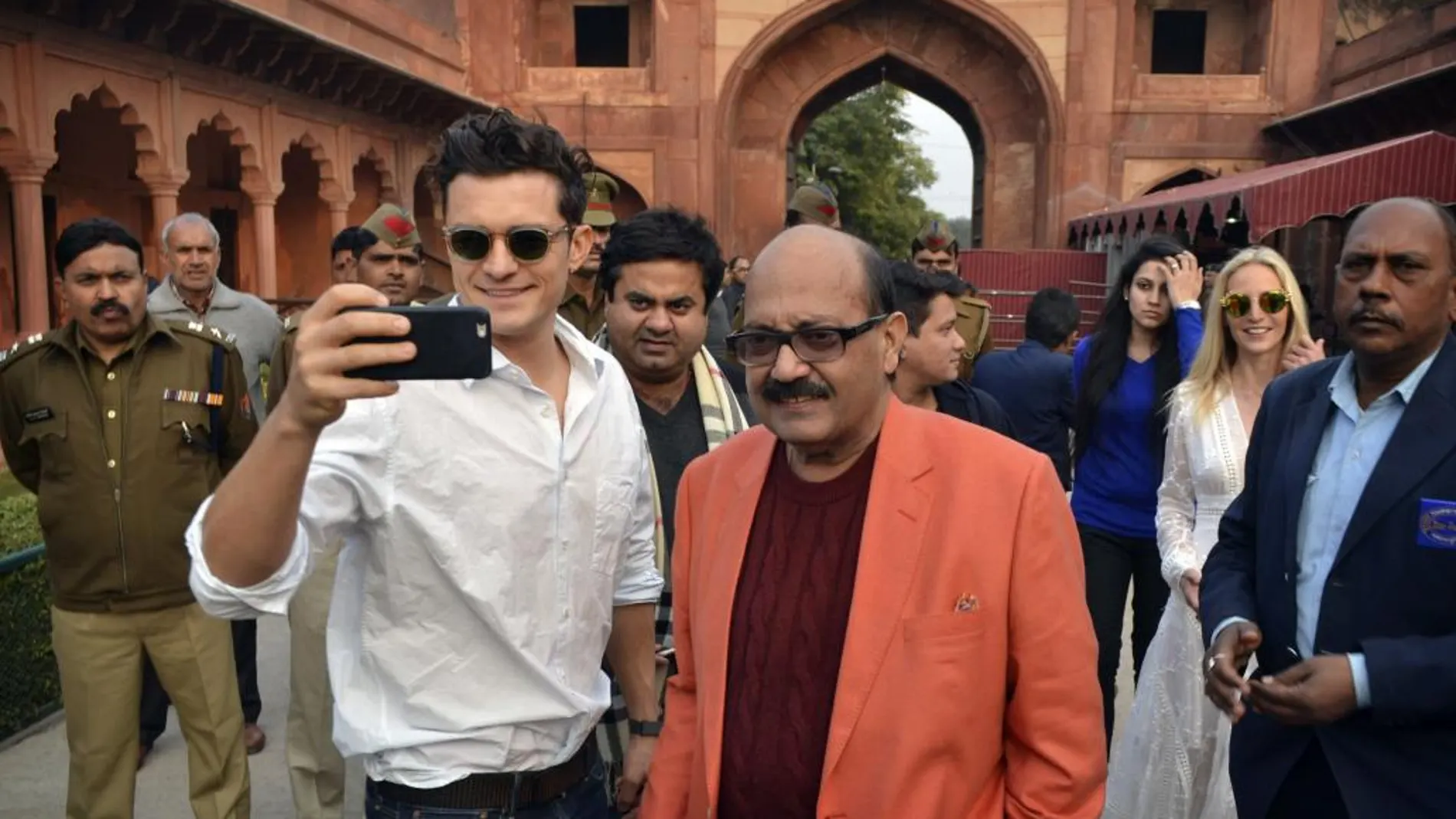 El actor británicor Orlando Bloom durante su visita a La India.