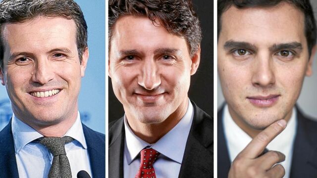 Las caras del relevo: Pablo Casado, Justin Trudeau y Albert Rivera