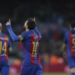 El jugador del FC Barcelona Leo Messi celebra su gol