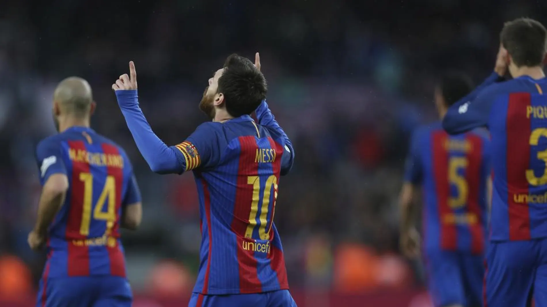 El jugador del FC Barcelona Leo Messi celebra su gol