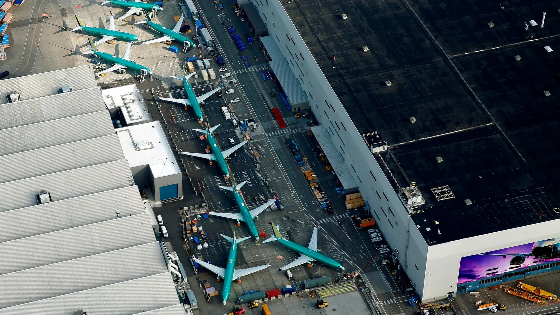 Varios 737 Max en la fábrica de Boeing en Renton (Washington)