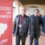 Emilio Pérez, Alfonso Fernández Mañueco y Ángel Hernández, en el Congreso de CC OO de Salamanca