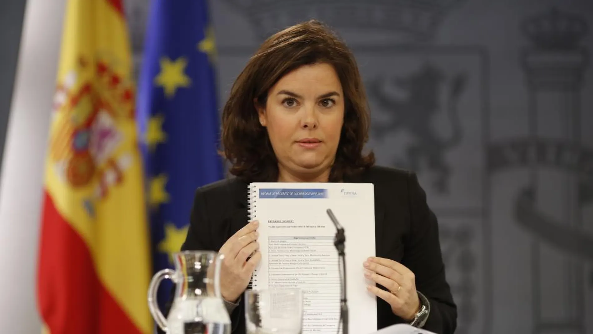 Soraya Sáenz de Santamaría tras la reuni'on del Consejo de Ministros