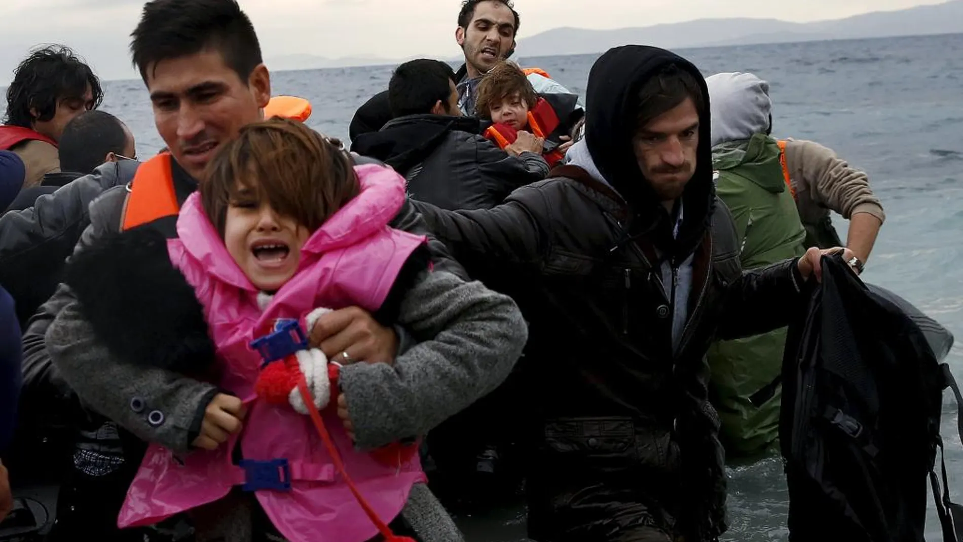 Refugiados sirios rescatados en el Mar Egeo