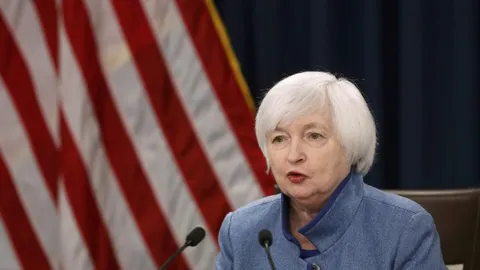 Janet Yellen durante la rueda de prensa para comentar la subida de tipos