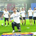 Ramos y el resto de los jugadores del Madrid celebran el pase a la final de Cardiff