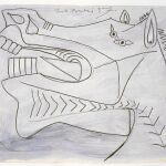 Furia y guerra. Uno de los bocetos preparatorios del «Guernica» (grafito y gouache sobre papel y tela, de 1937)