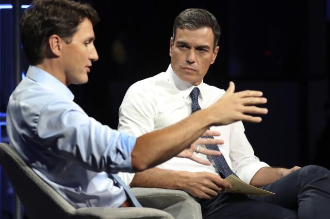 Pedro Sánchez y Justin Trudeau, durante su participación en el "Global Progressive Forum"/Foto: Efe