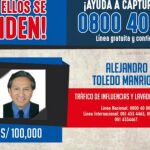 Reproducción del aviso de búsqueda y recompensa que el Ministerio del Interior del Perú puso en su página web en búsqueda del expresidente peruano Alejandro Toledo