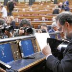 El presidente del Gobierno, Mariano Rajoy, ayer, en el Congreso de los Diputados
