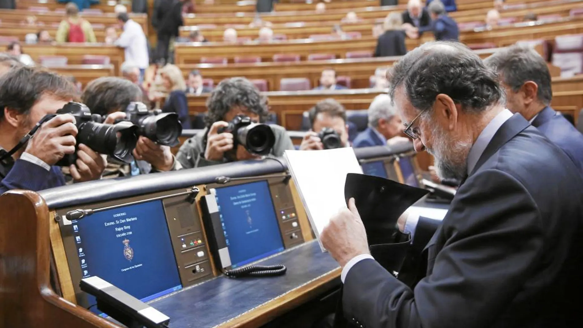 El presidente del Gobierno, Mariano Rajoy, ayer, en el Congreso de los Diputados