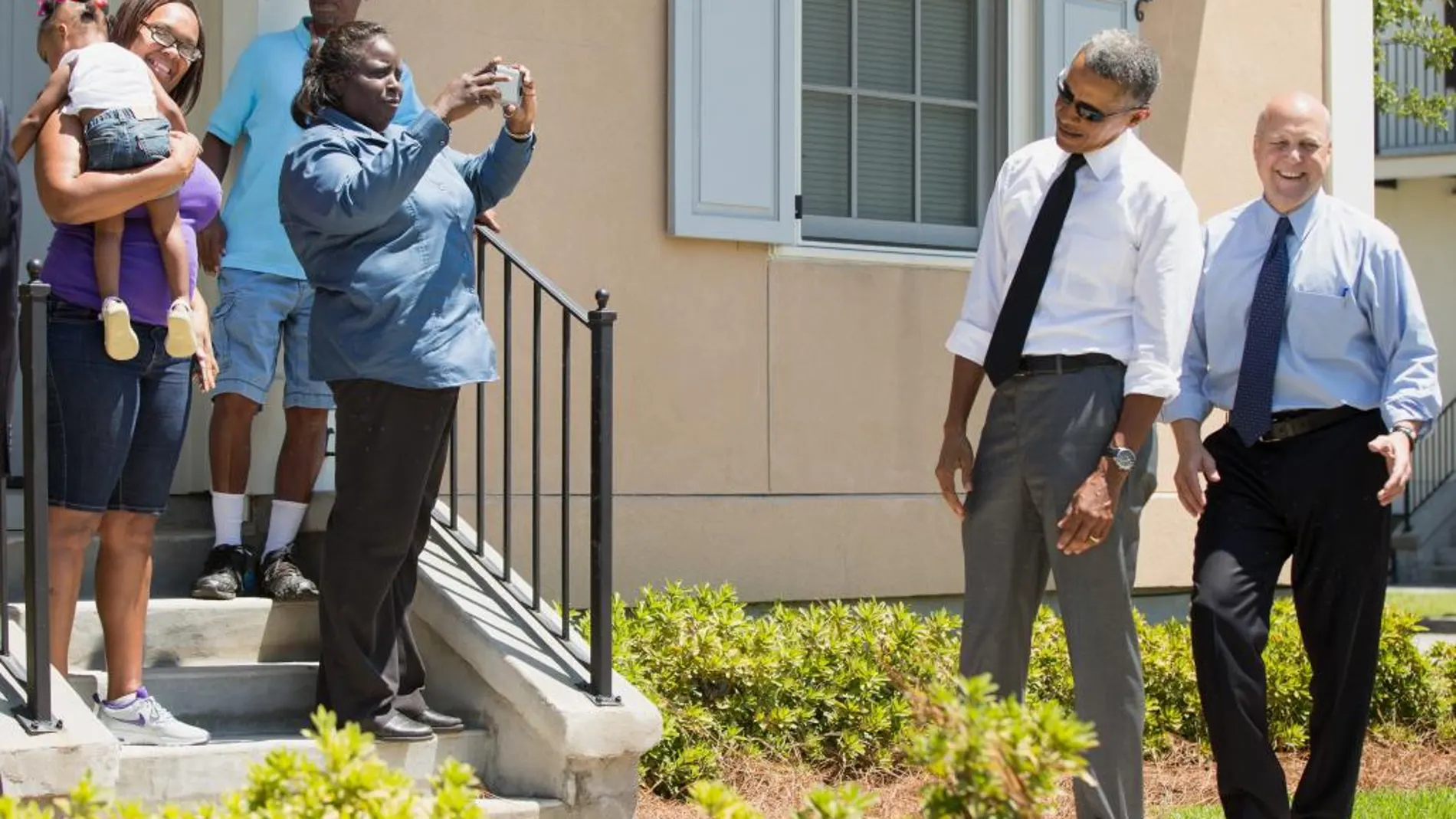 Barack Obama, junto al alcalde de Nueva Orleans Mitch Landrieu