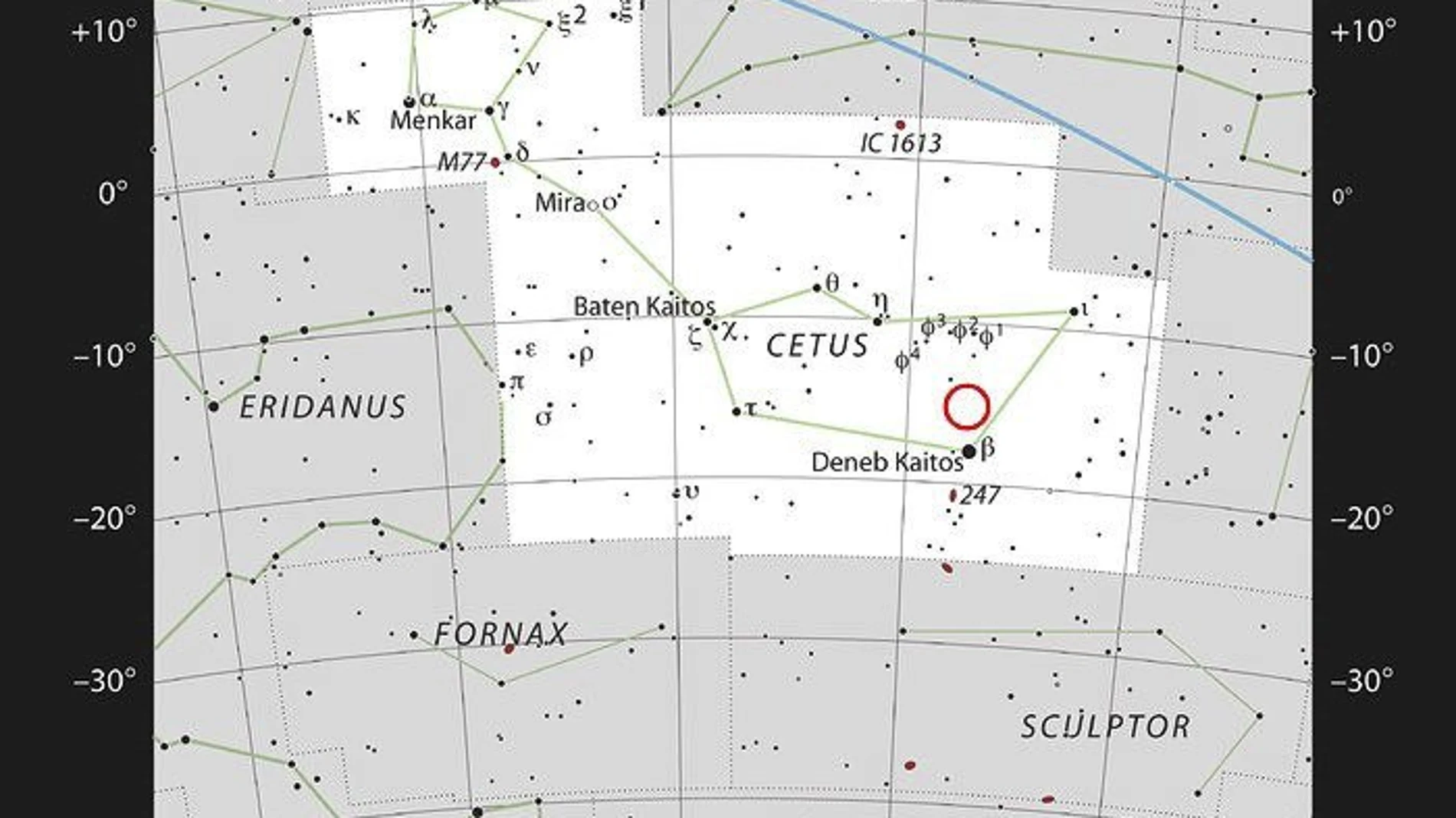 Mapa facilitado por el ESO, que muestra la ubicación del exoplaneta LHS 1140b