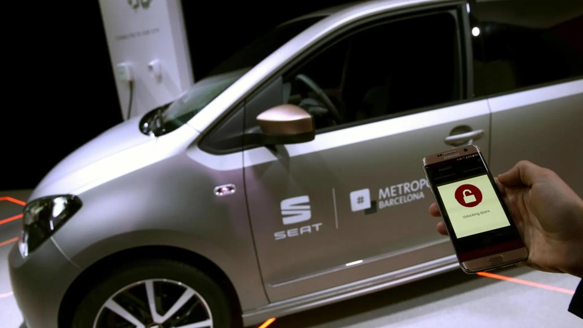 Un coche eléctrico SEAT e-Mii presentado en la pasada edición del MWC