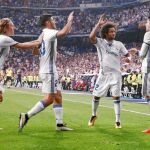 Modric, Asensio, Marcelo y Morata celebran el primer tanto del Madrid ante el Celta