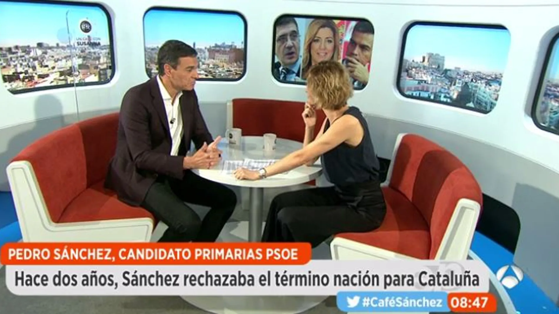 Susanna Griso y Pedro Sánchez, en un momento de la entrevista