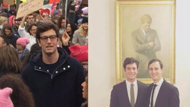 El sábado, en la marcha contra Trump, Joshua acudió a la manifestación de las mujeres en su rechazo al nuevo presidente. El viernes y el domingo, en la casa blanca, acompañó a su hermano al acto de posesión de Trump y se retrataron bajo el cuadro de JFK