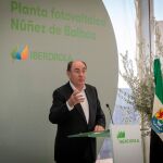 Ignacio Sánchez Galán, presidente de Iberdrola, durante el acto de hoy en Extremadura